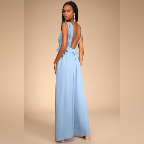 Lulu’s Embrace the Romance Light Blue Backless Wide-Leg Jumpsuit - Picture 4 of 5